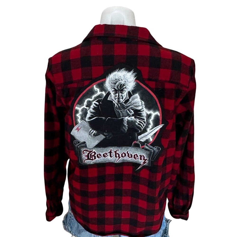 Beethoven Plaid Flannel Shirt Shacket MEDIUM Oversize Unique Plaid Musician Gift